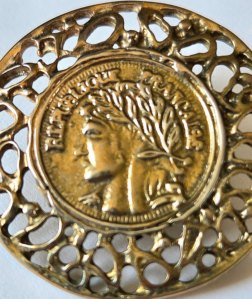 Coin Earrings Republique Francais Textured Filigree Border Rustic Pierced